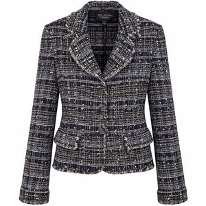 NWOT St. John Navy Tweed Wool Blend Blazer, Size 4